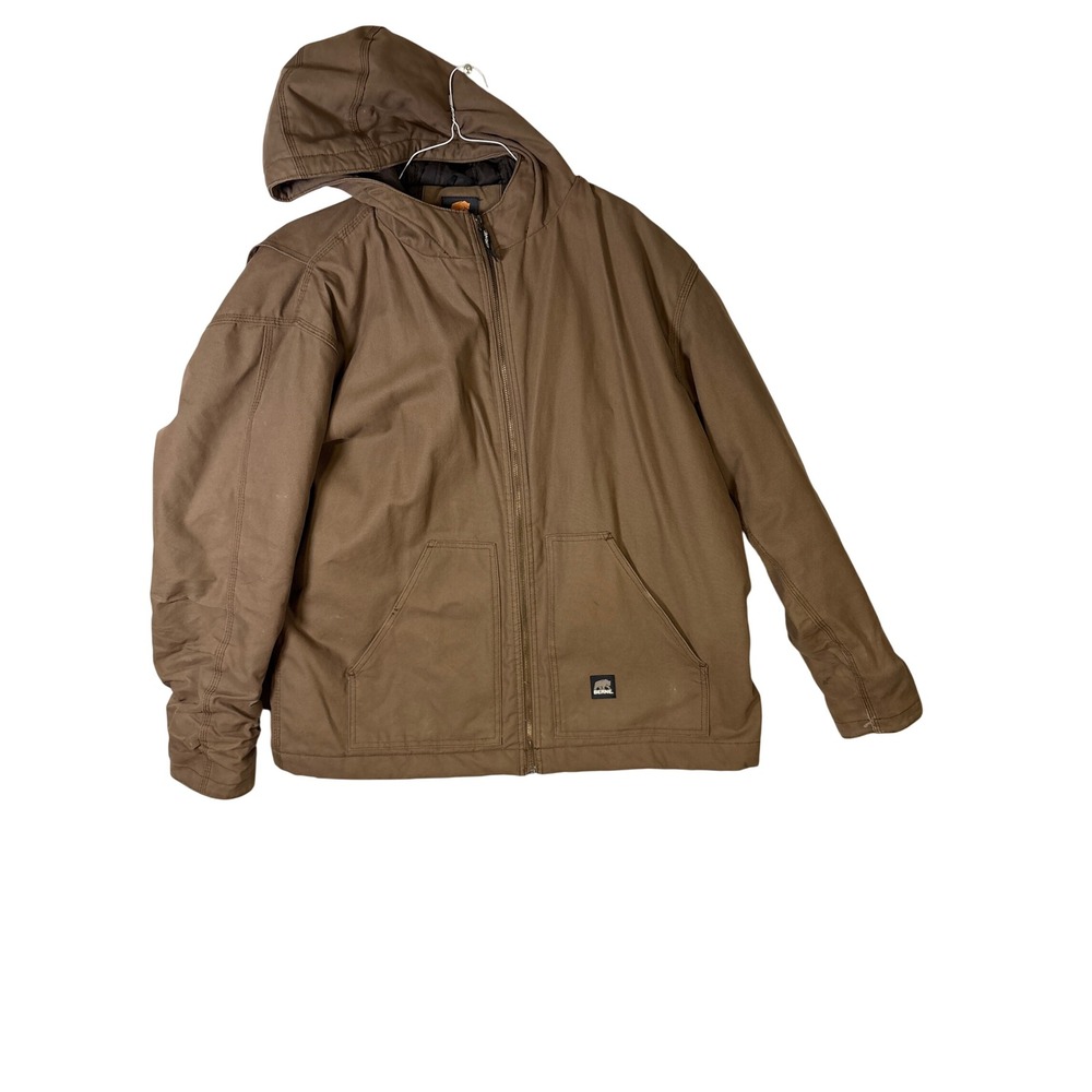 Berne Workwear Mens 2XL Brown Canvas Hooded Quilted Lined Jacket HJ64DW